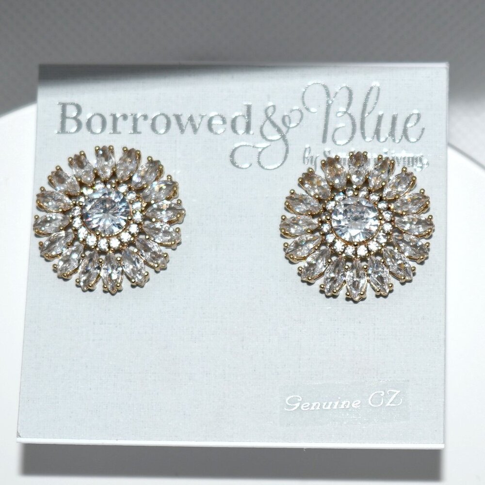 Borrowed & Blue Gold Round Statement CZ Earrings #D80232GCZ NWT  Details:    Pos